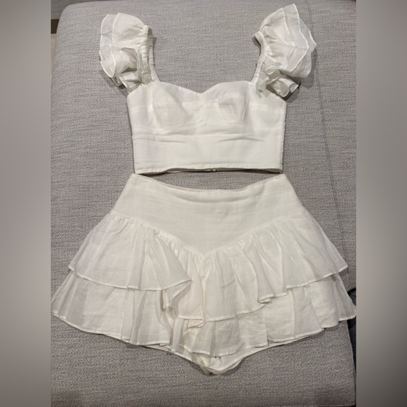 Amanda Uprichard x Revolve Mackey White Ruffle Top & Skort Set (size small) - Picture 2 of 12